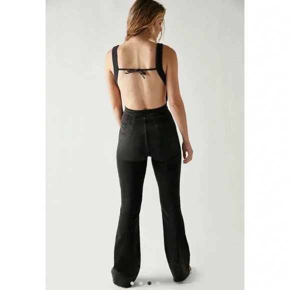 NWT Free People CRVY 2nd Ave One Piece Denim Jumpsuit in Black Vegan Leather - Picture 4 of 17